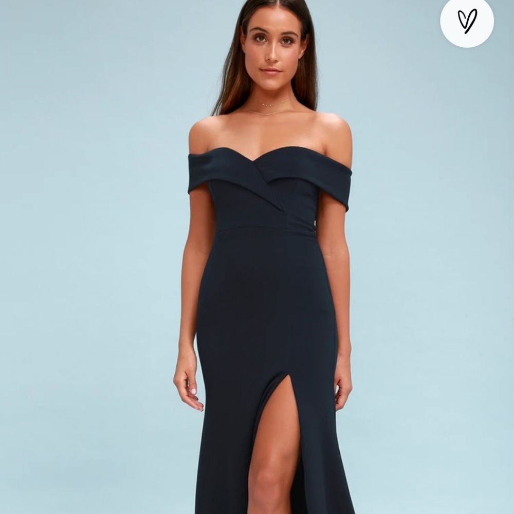 Navy Off the Shoulder Maxi Dress